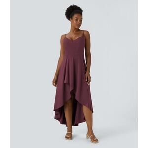 NWT Halara Breezeful Shirred High Low Flowy Quick Dry Maxi Slip Dress Amaranth L